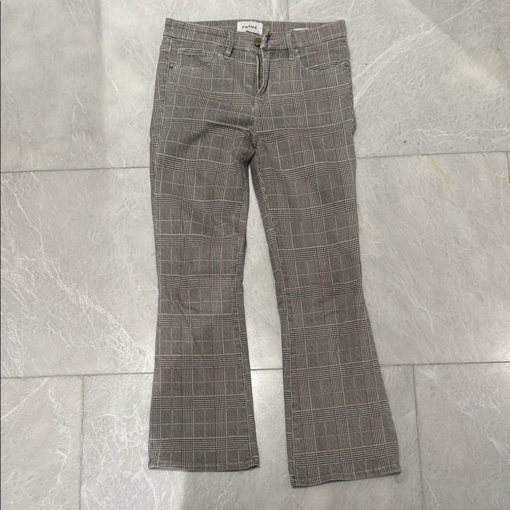 Frame Plaid Boot Cut Jeans